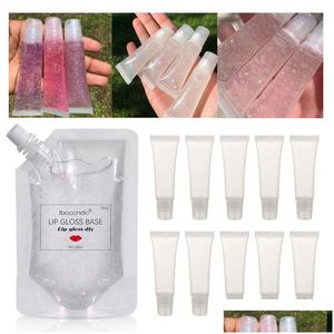 Lip Gloss 100Ml Transparent Base Oil Diy Material Gel Moisturizing Verl With Tubes Container 10G Drop Delivery Health Beauty Makeup L Dhwqe