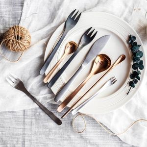 Flatware Sets Stainless Steel Fork Coffee Scoop Knife Set Creative Cutlery Dinner Dessert Home-use Tableware 5pcs/6pcs/set