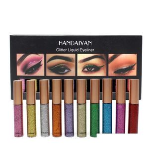 Eyeliner handaiyan glitter líquido conjunto de delineadores coloridos lenças à prova d'água lantejas de maquiagem de maquiagem de maquiagem Pérola entrega de queda