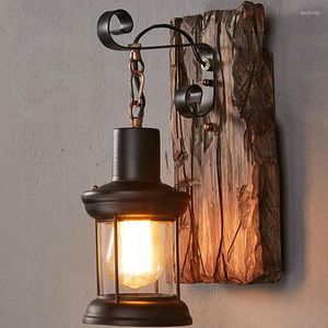 Lampy ścienne w stylu europejskim osobowość retro kreatywna lampa led drewniana restauracja kawiarnia kawiarnia korytarz stary LB100912