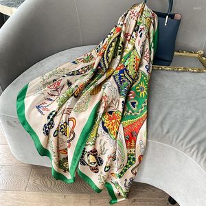 Шарфы Мода 2023 г. цветочный атласный шейный платок с принтом шелковые шарфы пляжные полотенца женские солнцезащитные роскошные 180x90 см шали