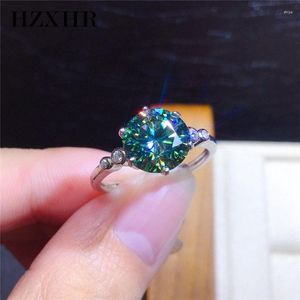 Anelli a grappolo Classic 925 Sterling Silver 3 Pass Diamond Round Brilliant Cut Green Moissanite Wedding Ring Women Vintage Jewelry