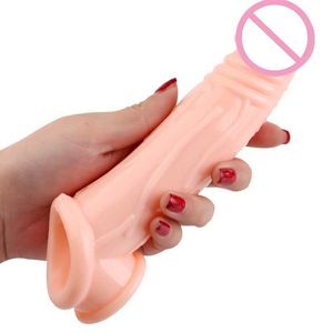 Adult Massager 18cm Silicone Long Penis Extension Sleeve Reusable Extender Cock Enlargement Ring Sex Toys for Men
