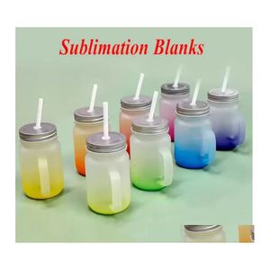 Tumblers 430Ml Sublimation Glass Mason Jar With Handle Gradient Thermal Transfer Water Bottle Colorf Sublimated Cups Drop Delivery H Dheh0