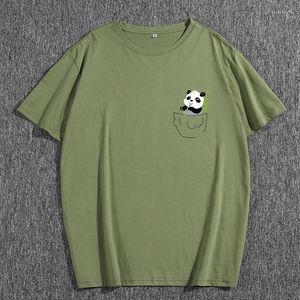 Мужские рубашки Tshirt Summer Cotton Cotton с коротким рукавом Panda Print Casual Fashion Male Daily Olde Men Vintage Streetwear Tee Tops