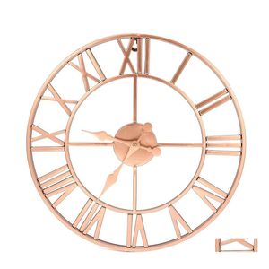 Wall Clocks 40Cm Metal Rose Gold Copper Roman Openwork Silent Clock Home Decor Living Room Simple Design Drop Delivery Garden Dh9Xf