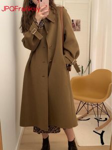 Women's Wool Blends Autumn and Winter Long Knee Length Woolen Black Coat Womens Clothing s Jacket 230109