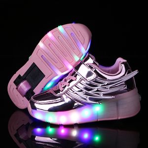 Tênis crianças led sapatos de rolo de luz para meninos menina luminosa iluminar tênis de skate com rodas crianças patins asas sapatos 230110