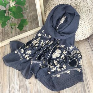 Scarves 1PC Embroidery Scarf Women Vintage Summer Pashmina Cotton Shawls And Wraps Lady Floral Bandana Female Hijab Winter