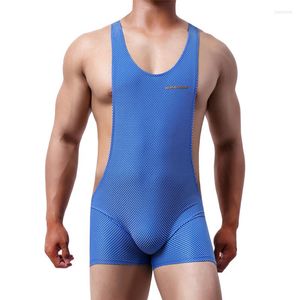 Underskjortor män Leotard Sports Gym andas snabba torra bodysuits Shorts Wrestling Singlet Underwear Elastic Jumpsuits i ett stycke