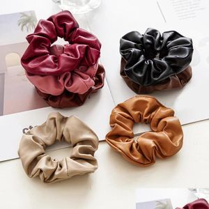 Headbands Fashion Leather Scrunchies For Hair Solid Rubber Bands Girls Women Accessories Elastic Ponytail Holder Drop Delivery Jewel Dhex3