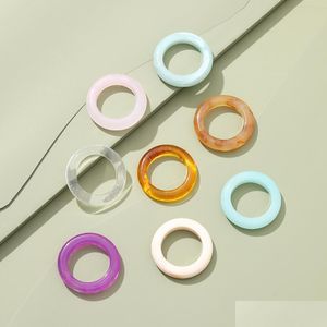 バンドリングMticolor Acrylic Resin Geometric Circle Round Ring for Women Vintage透明な茶色の指のナックルパーティージュエリーギフトDhuu7