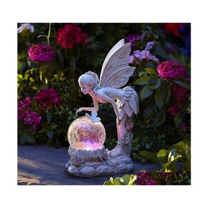 Garden Decorations Figurines Angel Statue Outdoor Decor Solar Powered Resin Scptur Creative Scpture Decoration Redemption Drop Deliv Dhq48