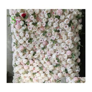 Decorative Flowers Wreaths Spr Roll Up Flowerwall Backdrop Wedding Flower Wall Stage Wholesale Artificial Drop Delivery Home Garde Dhvqx