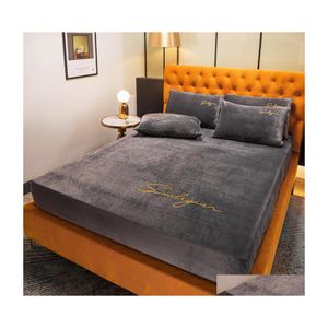 Ark sätter veet monterad ark fleece mjuk säng elastisk madrass er fast färg 1 st vinter varm sängkläder drottning storlek 180x200 cm drop d dh3n7