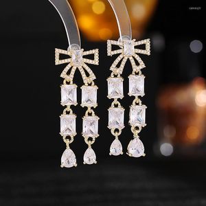 Dangle Earrings Bilincolor Fashionable Zircon Mosaic Bowknot Long Tassel For Gift Black Friday