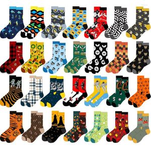 Skarpetki męskie Peonfly Men Cartoon Sock Anime Zabawne szczęśliwe osobowość owoc Rhombus Crew Men's Sox Hip Hop Street Fashion Skarpety Long