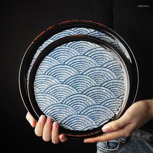 Teller RHE Blue Ceramic Steak Plate Dinner Tray Kitchen Restaurant Supplies Western Dessert Dishes Round Fruit Set