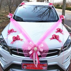 Decorative Objects Figurines Wedding Car Decoration Flower Set Cover Door Handle Ribbons Silk Garland With Tulle Rose Accessory Wed Decor2023 230110