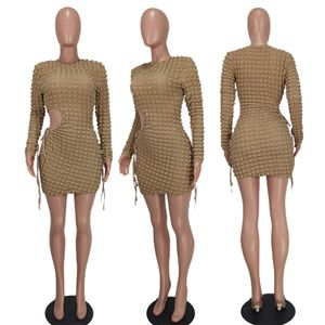 Designer outono inverno designer bolha vestidos mulheres manga longa bodycon vestido outono roupas casuais saias magras bainha corte bandagem vestido festa wear streetwear