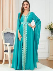 Ubranie etniczne Eleganckie długie sukienki wieczorowe 2023 Ślub w szyku w szyku w szyflu Szyfonowy muzułmańskiej sukienki Abaya Dubai