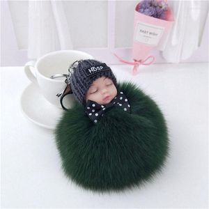 Keychains 12CM Multicolor Fluffy Creative Hair Ball Sleep Doll Pom Keychain Fur Ladies Car Bag Key Ring Ornaments