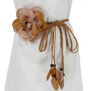 ベルトカジュアルノットウエストチェーンドレスのためのレディ薄いベルト長いタッセル編組ウエストバンドエレガントな手作りの大きな花の装飾