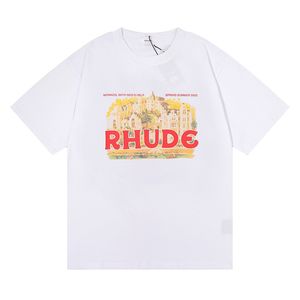 Рубашка Rhude Мужские футболки Женские дизайнерские футболки Модная мужская футболка с принтом Rhude Высочайшее качество Размер США M-XL Толстовка с капюшоном Rhude Street Wear USA 704