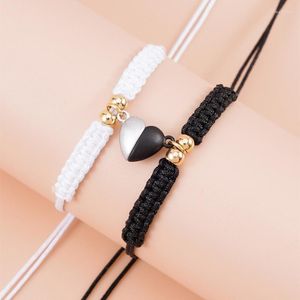 Bangle 2 st kinesiska knutkärlekpar som väver armband för pojkvän flickvän honom och hennes långa avstånd relationer gåvor