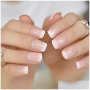 False Nails 24pcs Ombre Jelly White French Squaval Squaval Squal UV Pressa Occare per Girl Fl Er Finger Wear Art Tips Delivery Hearn HE DHMFB
