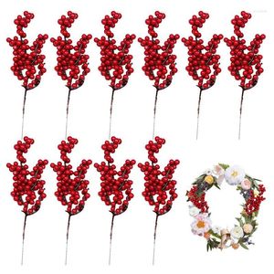 Decorative Flowers Artificial Christmas Berry Red Foam Berries Branches For DIY Wreath Supply Family Tree Decorations 10Pcs