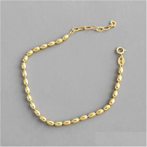 Серебряные подлинные 925 стерлинговых геометрических овальных бусин браслеты для женщин для женщин белое золото/18 тыс. Золото