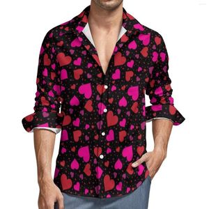Men's Casual Shirts Heart Confetti Shirt Man Pink Valentines Day Spring Funny Custom Blouses Long Sleeve Trendy Oversized Clothes Gift