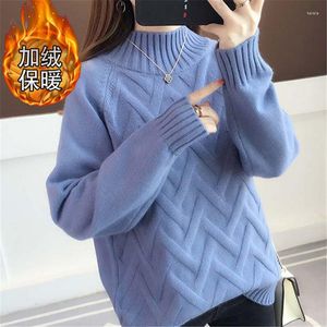 Женские свитера 2023 Fall/Winter High Sheater Женщины свободный пуловер плюс бархатный утолщающий женские вершины рубашки