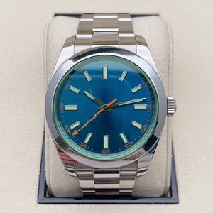 Blaues Zifferblatt, antimagnetische Deluxe-Herrenuhr, automatisch, 40 mm, Edelstahl 904L, silbernes Uhrenarmband, Saphirspiegel-Faltschließe, leuchtendes 100 m langes Kettenglied mit drei Gittern