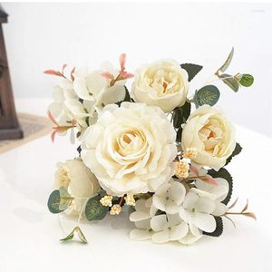 Decorative Flowers Vintage Peony Artificial Peonies Silk Decoration Hydrangeas Bouquet For Wedding Bridal Home Table Arrange Decor