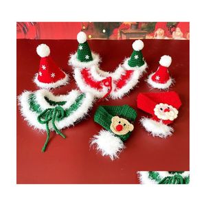 Collari per cani Guinzagli Natale Pet Cat Collare lavorato a maglia Sciarpa Cappello Tracolla regolabile Accessori per toelettatura Forniture per la decorazione Drop Dhs9E