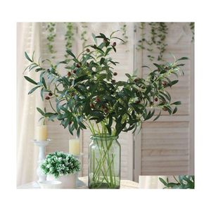 Decorative Flowers Wreaths Artificial Olive Branch Leaves Simation Vase Green Plant Silk Homemade Bouquet Home Garden Wedding Drop Dhck8