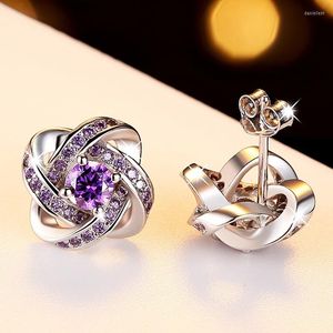 Dangle Earrings 2023 In 925 Sterling Silver For Women Amethyst Four-leaf Clover Jewelry Gold