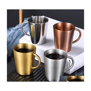 Mugs 300Ml Stainless Steel Mug Double Insation Coffee Cups Household Simple Water Cup With Handle 4 Colors Drop Delivery Home Garden Dhwuf