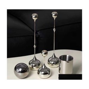 Artes e artesanato Outlet de f￡brica europeia Metal Water Got Sier Candlestick Modelo Soft Model Room Home Desktop Dinin Dhepw