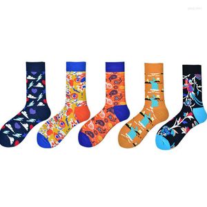 Men's Socks Peonfly Crew cor algodão Happy Mulheres British Style Casual Harajuku Brand Fashion Rodty Art para Casal Divertido