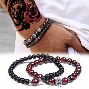 Strand Men armband naturliga granatpärlor armband för kvinnor röd sten silverpläterad yogabalans pulsera par smycken gåva