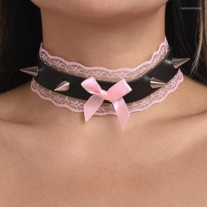 Pendant Necklaces Y2K Jewelry Pink Lace Sexy Necklace For Women Fashion Goth Punk Glamour Stud 90s Aesthetic Cosplay Party Chokers