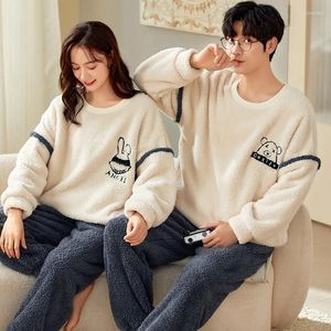 Men's Sleepwear Couples Pajamas Sets Women Men Winter Thicken Pyjamas Cartoon Korean Lovers Homewear Soft Warm Pijamas Pjs Free Ship