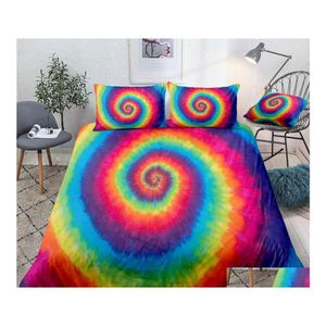 Conjuntos de cama 3 pe￧as Hippie Rainbow Tie Dye Colorf Microfiber Duvet Er Conjunto de T￪xteis Home Trentos Trexidos Droga Doche