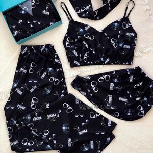 Frauen Nachtwäsche Druckpyjamas für Frauen Sommer solide Seide Sexy Pyjamas Set Tank BH und lange Hosen Unterwäsche Ärmelose Nachtwäsche