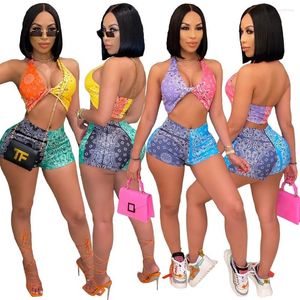 Women's Tracksuits Sexy Bra Bandana Sets Two Pieces Shorts 2023 Women Tracksuit Halter Crop Top And Mini Beach Wear Matching Set Clubwear