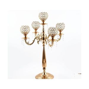 Party Decoration 12st European Elegant Tall 5 Arms Wedding Gold Crystal Candelabra f￶r mittpunkten Senyu1335 Drop Delivery Home Gar DHVQC