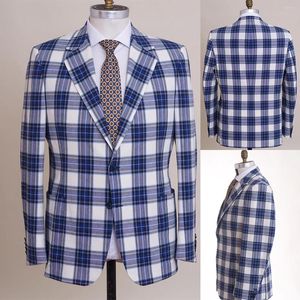 Men's Suits Plaid Men Suit Tailor-Made One Piece Blue Blazer Tuxedo Single Breasted Modern Fashion Slim Fit Wedding Groom Prom Tailored